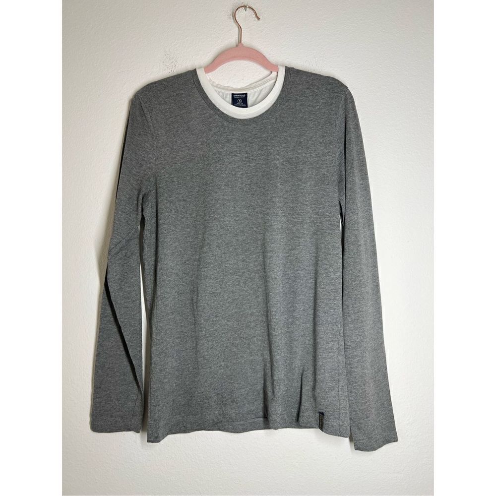 Springfield Gray White Shimmer Scoop Neck Classic T-shirt Long Sleeve Cotton Siz
